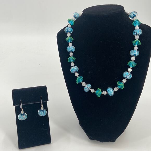 Murano glass beaded earrings and necklace set - Picture 1 of 7